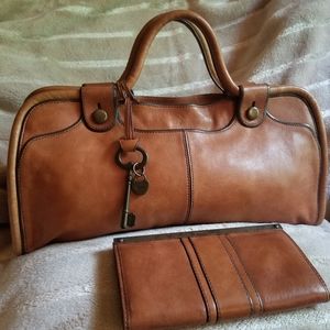 Fossil Long Live  Vintage 1954  Leather Satchel &